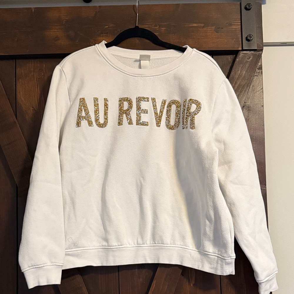 H&M White Sweater with Gold 'Au Revoir'